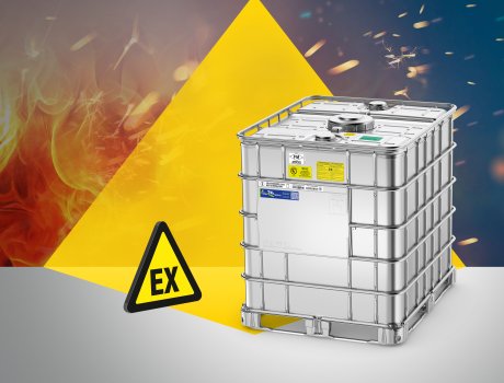 Der Ecobulk SX-D mit 1000l Füllvolumen ist einsetzbar in EX Zonen 1 + 2 und eignet sich darüber hinaus für besonders sensible Bereiche, in denen Brand- und Auslaufschutz sowie Risikominimierung höchste Priorität haben.
Foto: Schütz